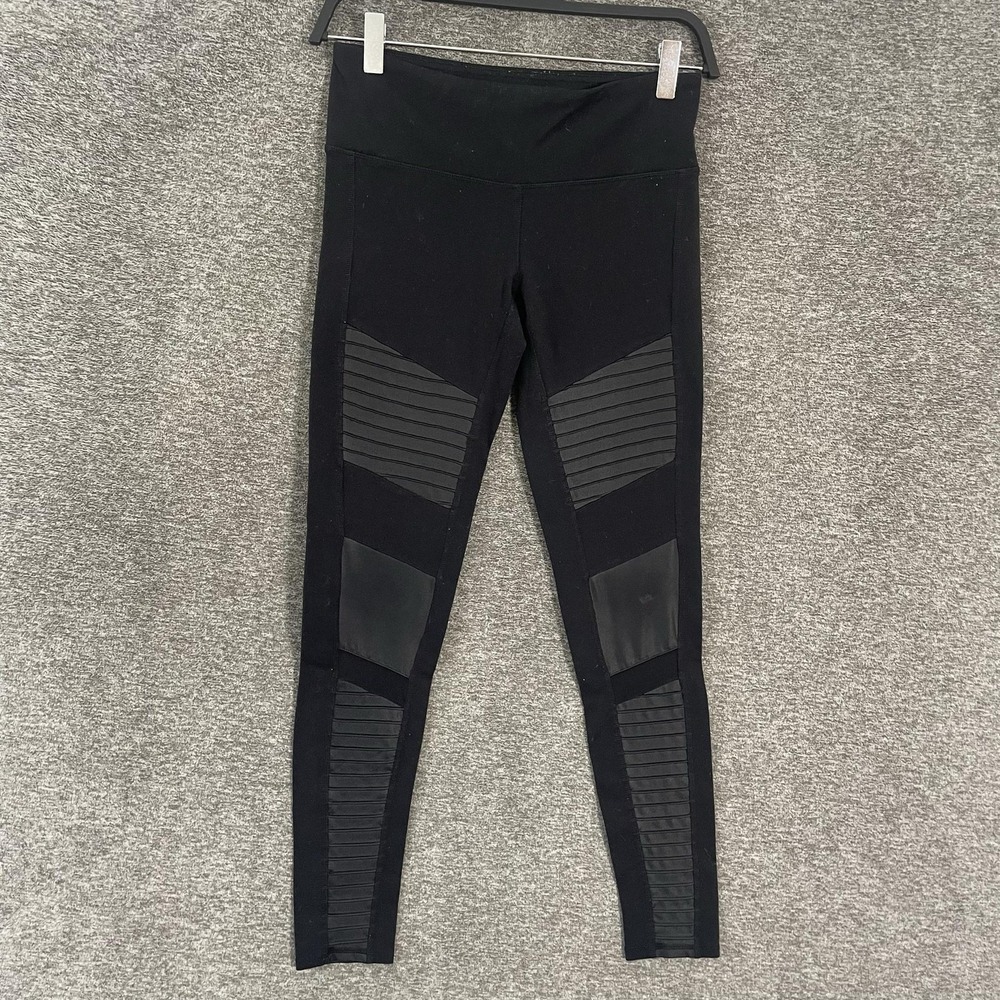 Alo Yoga Leggings Womens Small Black Moto High Waist Ankle Athletic Yoga Stretch